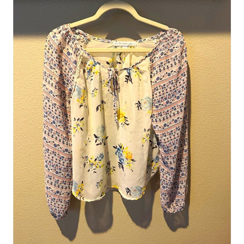 Late for Dinner Women's Floral Peasant Shear Long- Sleeve Size Large